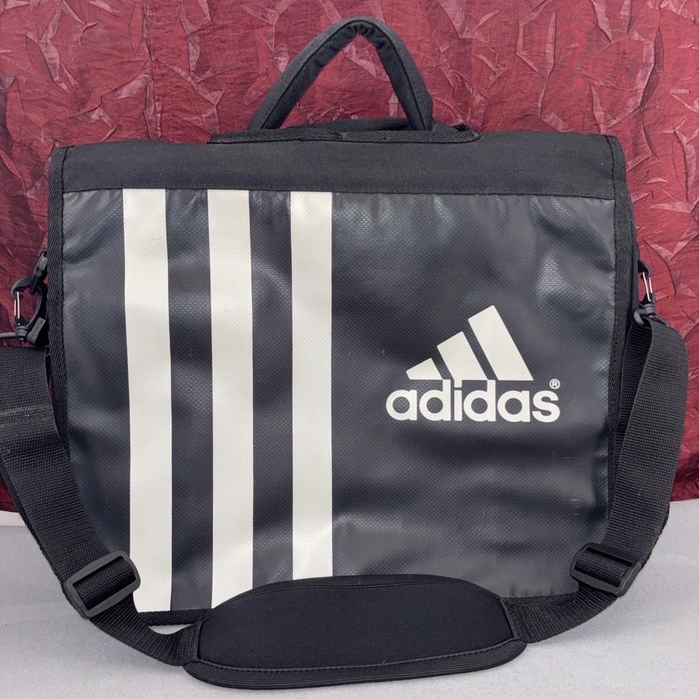 Vintage‎ Adidas Big Flap Laptop Briefcase White Logo 3 Stripes Travel Top Handle